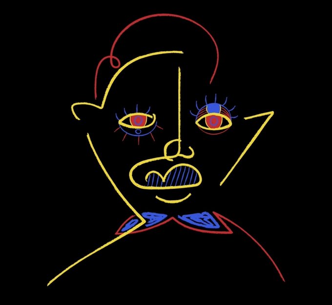 The image features a black background with a face drawn using red, blue, yellow, and orange lines. The face appears to be a cartoon or abstract style, giving it an artistic and unique appearance. The caption of the image reads "I'm giving away 10 GTD Spots for @uglyfacesxyz To enter: Follow @Crypto_Yapp & @uglyfacesxyz ... Turn on both notification Ends in 24 hours, Good luck".