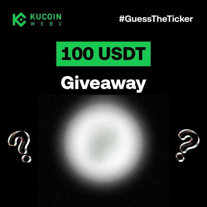 A KuCoin Web3 promotional graphic for a 100 USDT giveaway, featuring the hashtag #GuessTheTicker and a blurred/blacked-out logo with question marks challenging viewers to identify the cryptocurrency ticker.

Related items in the post: - 100 USDT giveaway prize
- Hint of Robinhood chain
- #GuessTheTicker contest
- One lucky winner
- 48h time limit
- Tagging friends required to enter