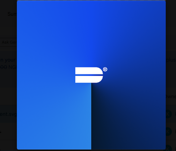 A blue gradient square logo featuring a stylized white letter 'P' with a registered trademark symbol.