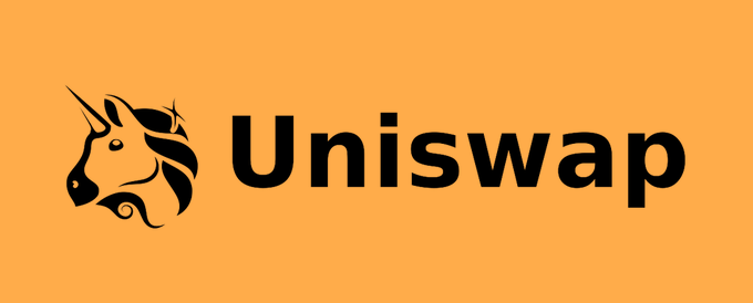 The image shows the Uniswap logo, featuring a black unicorn head icon next to the word "Uniswap" in bold black text on an orange background, representing the decentralized exchange that has dominated DEX trading volume with approximately $70.6 billion processed over the past 30 days.