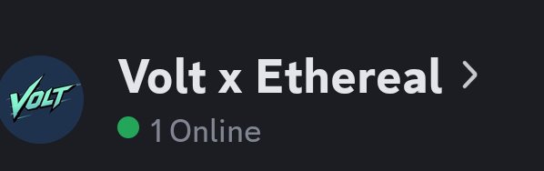 A dark banner displaying the 'Volt' logo with green dot indicating '1 Online' next to the text 'Volt x Ethereal >'.