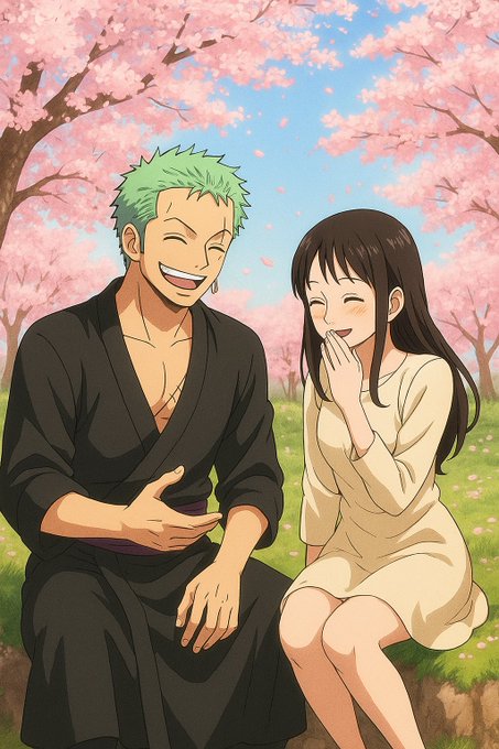 The image features a man wearing a black kimono sitting next to a woman dressed in white, both smiling at each other. The background of the image shows trees with pink flowers blooming around them, creating a serene atmosphere. The caption for the image reads "Good morning Mutual GM Happy Wednesday Stay consistent stay positive and let success speak".