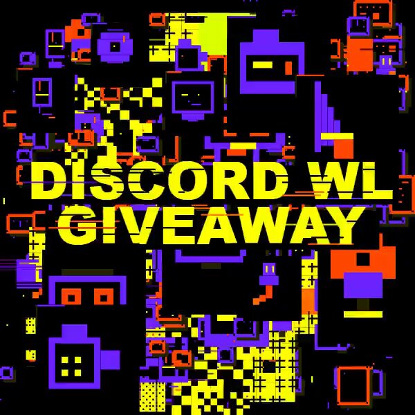 A post about Discord gives away a virtual prize, and there are many small boxes with different shapes and colors surrounding the text "Discord Wl Giveaway" written in yellow on purple background. The post indicates that this giveaway will be done by an organization called Dynamic Signals.