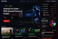 A PeoplesPlay gambling website screenshot featuring an "Arsenal vs Como" match promotion with the headline "Will Arsenal Score 3+ Goals?" and various sports betting thumbnails below.