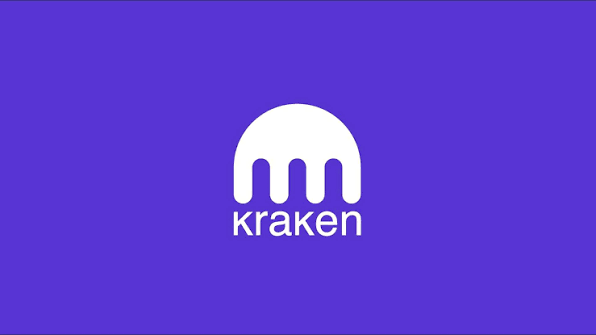 The Kraken logo displayed on a purple background, featuring a stylized white octopus-like icon above the company name.