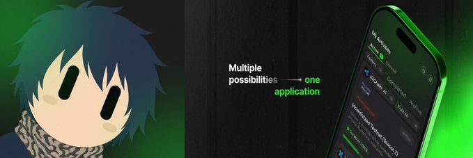 A graphic with a cartoon character on the left and a smartphone displaying My Volumes app on the right, accompanied by the text 'Multiple possibilities — one application'.