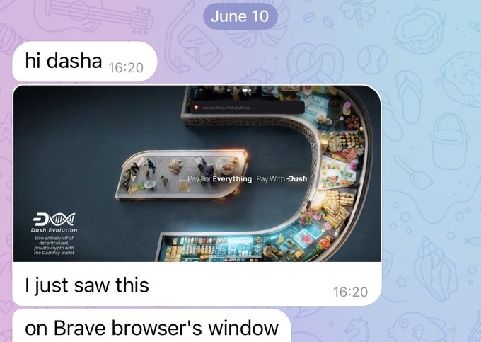 The image shows a text message conversation between two people, with one person typing out their thoughts about Dash being " Everywhere". The other person responds by sharing an advertisement for a product called " Dash Paying Everything Play With OAS".