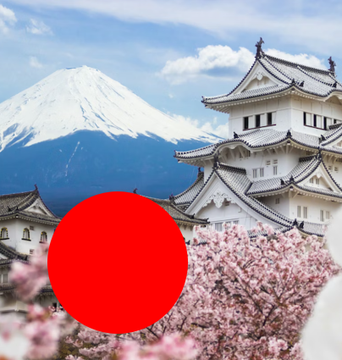The Japanese flag overlays a scenic view of Mt. Fuji, a traditional castle, and cherry blossoms, symbolizing Japan — likely alluding to SBI Holdings' Japanese roots amid the XRP community's reaction to SBI partnering with Solana over Ripple. The imagery ties the controversy to its geographic and cultural context, evoking both national pride and local investment dynamics.