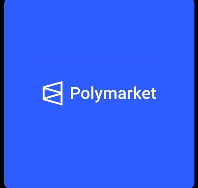 The Polymarket logo is displayed in white on a solid blue background.