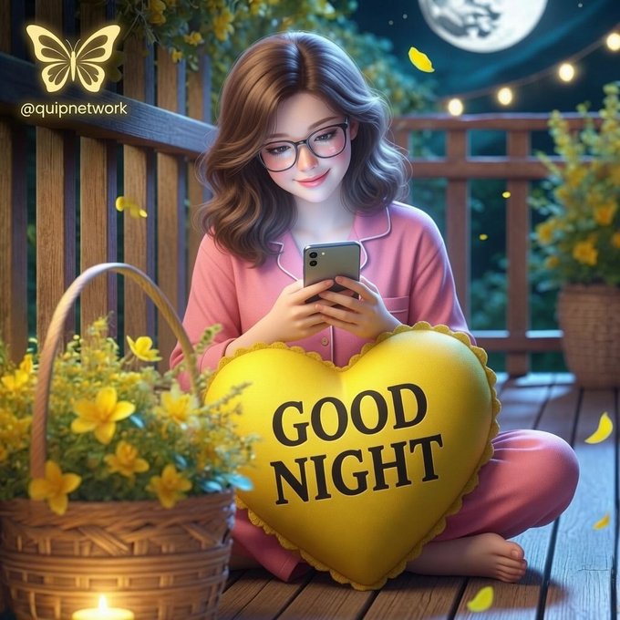 The image features a girl sitting on a porch with her legs crossed while holding a yellow heart-shaped pillow that says "Good Night" written on it. The background includes potted plants, flowers, and a wooden deck or balcony. There is also a cell phone visible in the scene. The post seems to be promoting a focus on creating a stronger foundation for technology by emphasizing the importance of secure, scalable, and user-driven development.
