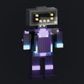 A pixel-art Minecraft-style character with a purple cosmic-themed skin and glowing cyan eyes, serving as the visual mascot for the RootBots NFT collection being promoted in the whitelist giveaway post.