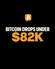 A graphic on a black background featuring a Bitcoin logo and text reading 'BITCOIN DROPS UNDER $82K'.