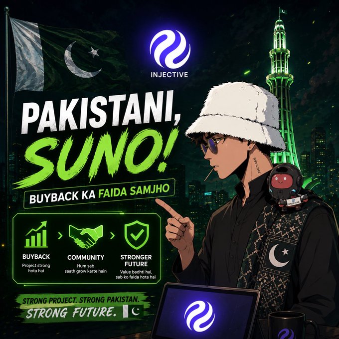 The image features a man wearing a white hat with a logo on it who appears to be working at a table using a laptop computer while standing next to a building illuminated by green lights, which seems to be a prominent structure or landmark nearby. The post indicates that the community has achieved a high ROI (Return on Investment) of 22.6% within one month from investing in this particular project. The investment is expected to generate a substantial amount of cash, as evidenced by the phrase "$INJ permanently burned". This success could be attributed to strong project execution and an overall rewarding experience for those who invested in the community buyback.