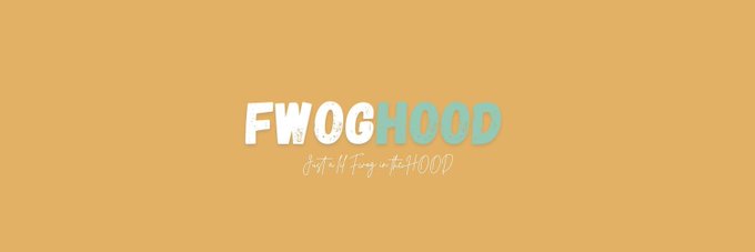 A yellow banner displays the "FWOGHOOD" logo in white and light green text, with the stylized phrase "Got it Frg in the HOOD" written underneath. The image serves as a promotional graphic for a collaboration announcement between FWOGHOOD and Signal DAO, matching the post's call for users to follow both accounts and engage with the tweet.