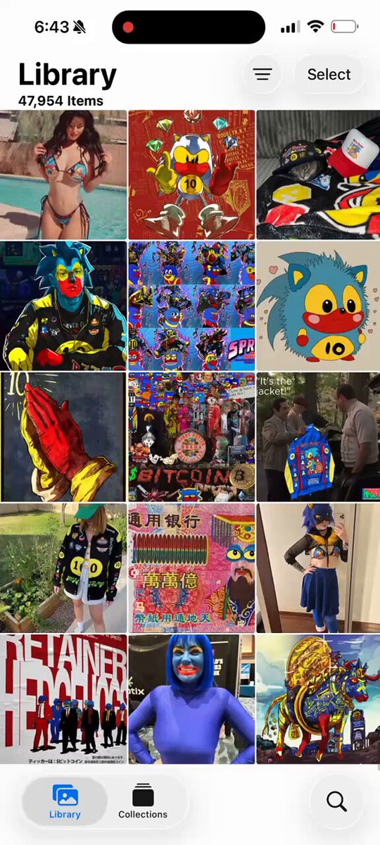 The image shows a phone screen with various photos of people, including cartoon characters and other images. The main focus appears to be a collection of selfies featuring different individuals wearing costumes or masks. These selfies are displayed across multiple pages within the app store, showcasing a diverse range of styles and themes.