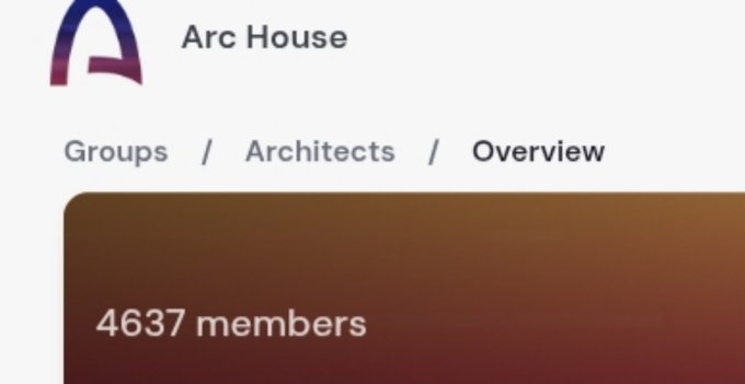 A screenshot of a webpage or app interface for "Arc House" showing navigation tabs for "Groups / Architects / Overview" and "4637 members."