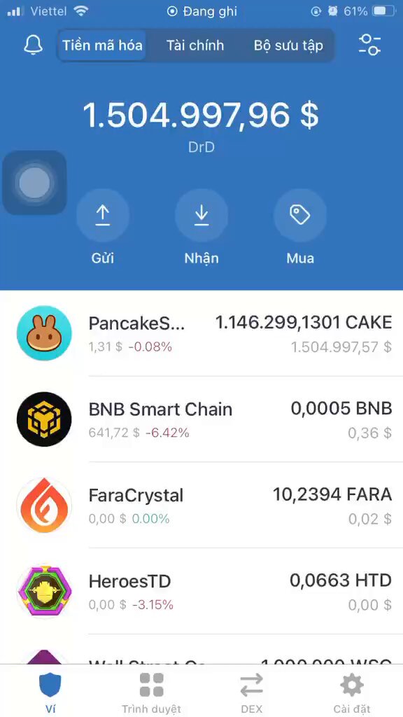 The image shows an app screen with various cryptocurrency logos displayed, including Bitcoin, Pancakes, BNB Smart Chain, HeroTODD, and FRA Crystals. The text on the screen indicates that the user has $CAKE as their current transaction. This suggests that they are either selling or buying cryptocurrencies like Bitcoin, Pancakes, or other digital assets.