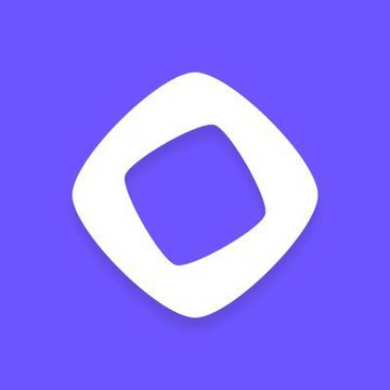 A minimalist white rounded diamond/square logo centered on a solid purple background.