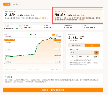 A Chinese-language cryptocurrency trading interface displays market data for NFTs (2.33K) and a highlighted price of 40.3K for SHIB/USDT.