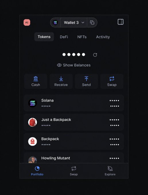 A screenshot of the Phantom cryptocurrency wallet interface showing Wallet 3 with tabs for Tokens, DeFi, NFTs, and Activity, displaying Solana and other token holdings.