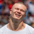 This image shows a smiling Erling Haaland, an apparent reference to "Majin Haaland" in the post. The post uses the image to engage users to predict the footballer's future success in England, linking to a cryptocurrency prediction event.