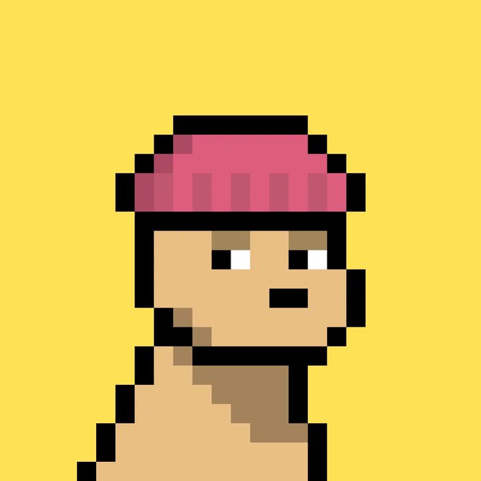 A pixel art character with a red cap/bandana on a yellow background, depicted in retro 8-bit style.