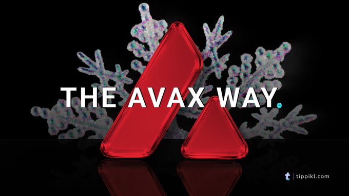 A promotional graphic featuring red 3D geometric shapes against a black background with coral-like imagery, displaying the text 'THE AVAX WAY.' and a 'tippikl.com' watermark.