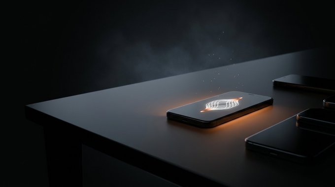 A glowing smartphone on a dark table displays a holographic chat interface, symbolizing the instant, always-accessible nature of the Cortex AI agent that resolves group chat debates in real time without any downloads—where "$CORTEX" powers the pay-per-answer service.