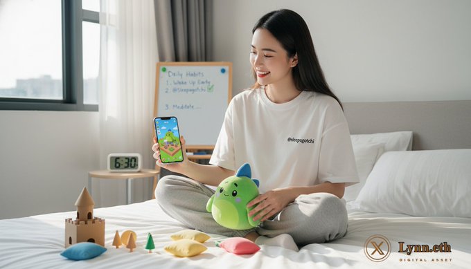 urn of gold coins sits on a bed, accompanied by a whiteboard and a green dinosaur plush toy, with the text "LYNTH" above it.
