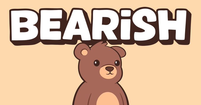 A cartoon illustration shows a brown teddy bear with the word 'BEARISH' written in bold white text above it on a tan background.