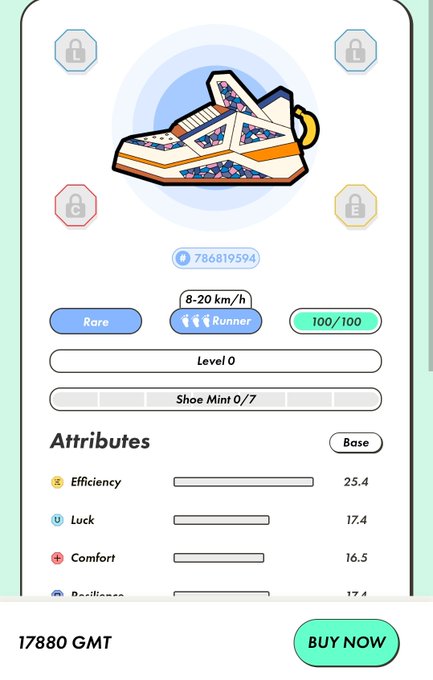 The image shows a white phone screen with an app icon displayed, which appears to be for a sneaker store. The app has a "buy now" button at the bottom of the screen, indicating that users can purchase the sneakers from this particular app.
