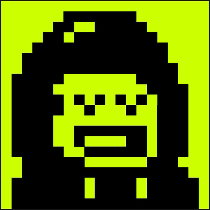 A pixel art image in bright yellow and black shows a hooded character with a wide, open mouth and a shocked or screaming expression.