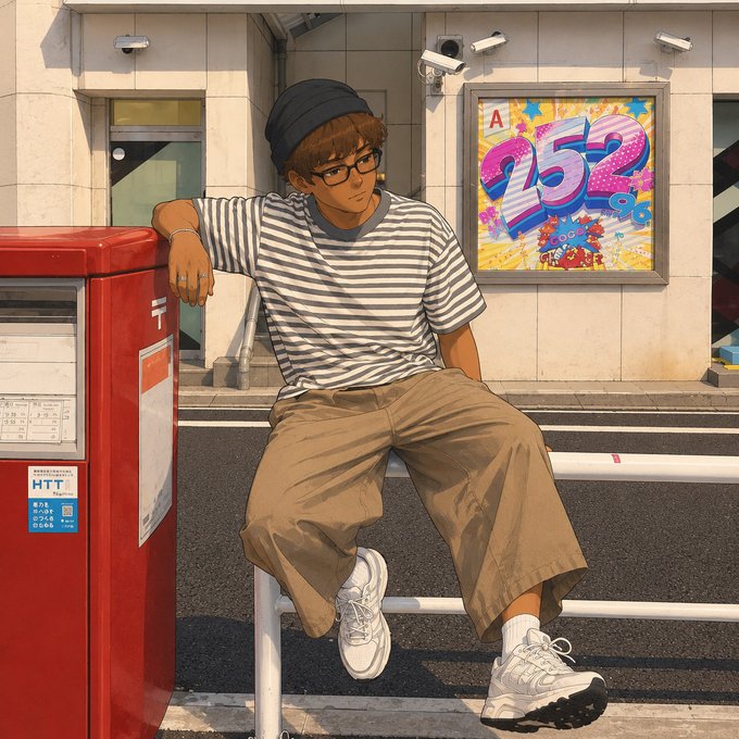 A stylishly dressed young man in a striped shirt and beanie sits on a railing beside a red Japanese mailbox, with a vibrant "252" lottery sign visible behind him.

The image appears to be a stylized, anime-inspired illustration that complements the post's theme of QuipSwap's innovative, unconventional "different path" in DeFi, mirroring the relaxed, offbeat aesthetic with no direct reference to the project itself.