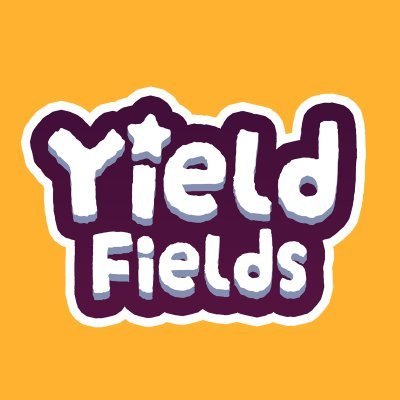 A stylized logo featuring the text "Yield Fields" in white, cartoonish bubble lettering with a dark purple outline, set against a bright orange background, promoting the @YieldFields_RH project mentioned in the post about a new Robinhood-based initiative.
