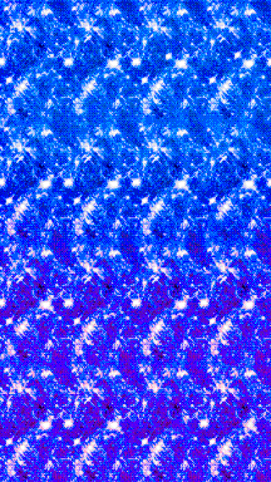 A close-up view of a textured blue fabric, possibly knit or woven, with a marled pattern creating variations in the blue hue and small white flecks.