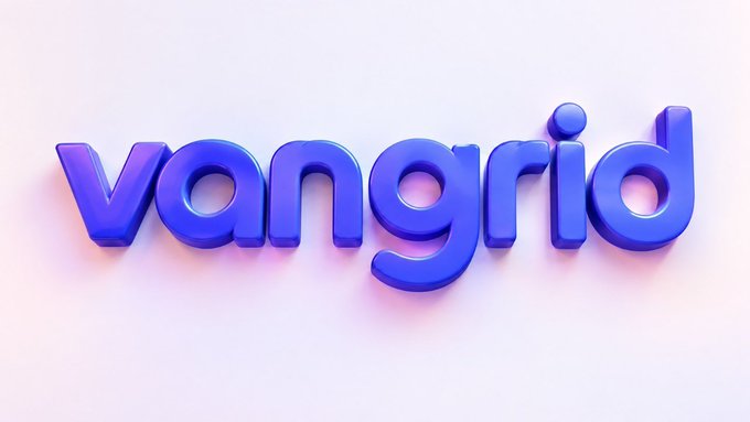A 3D rendered blue text graphic displaying the word 'vangrid' in lowercase letters on a light pinkish-white background.