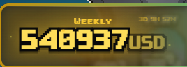 A screenshot shows a game interface displaying a Weekly earnings total of "540937 USD" with a timer reading "3d 9h 57m." The juxtaposition with the post's quote suggests the user has become a "launchpad" of sorts, likely having accumulated a massive weekly profit of over half a million dollars from a project they once believed in.