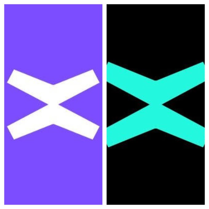 The image shows two side-by-side panels: on the left, the original MultiversX "X" logo (white on purple) with an X mark struck through it, and on the right, the cyan/teal "xMoney" logo with a black X overlay, both symbolizing the removal of these emoji logos as referenced in the post about an impending rebrand or restructuring.