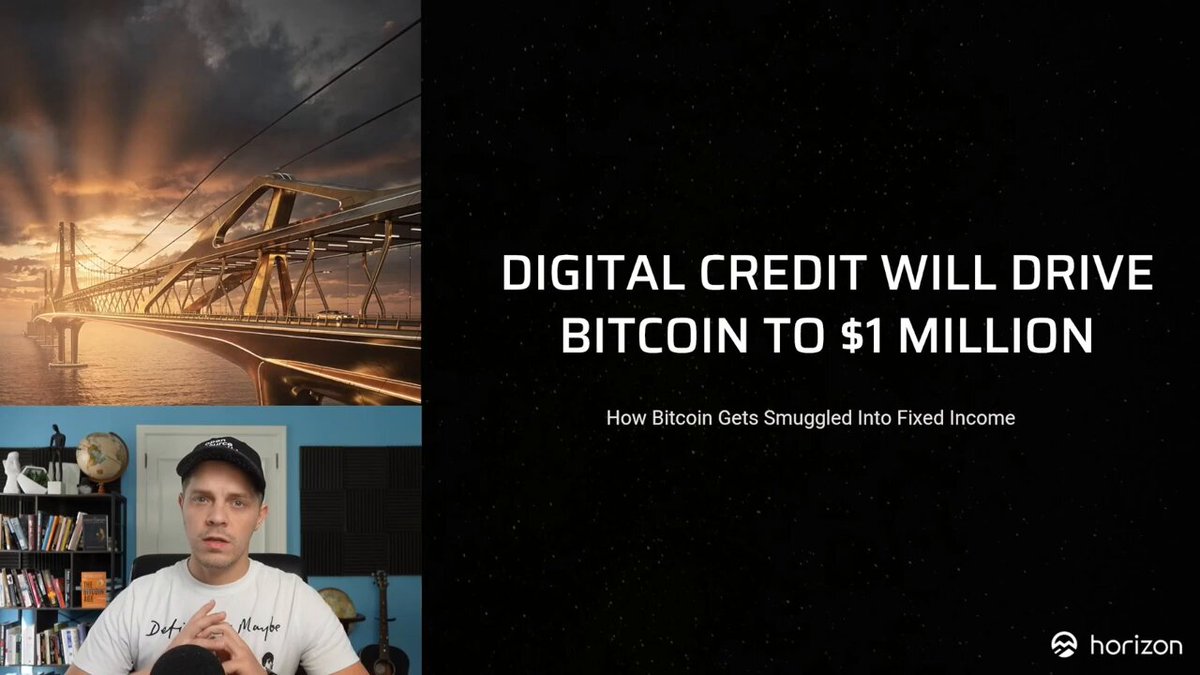 The image features a man sitting behind a desk, with text displayed that reads "Digital Credit will drive Bitcoin to $1 million". The caption also provides information about the cryptocurrency market's influence on bond trading. The main focus of this image is likely Bitcoin, as suggested by its presence in the post title and context.