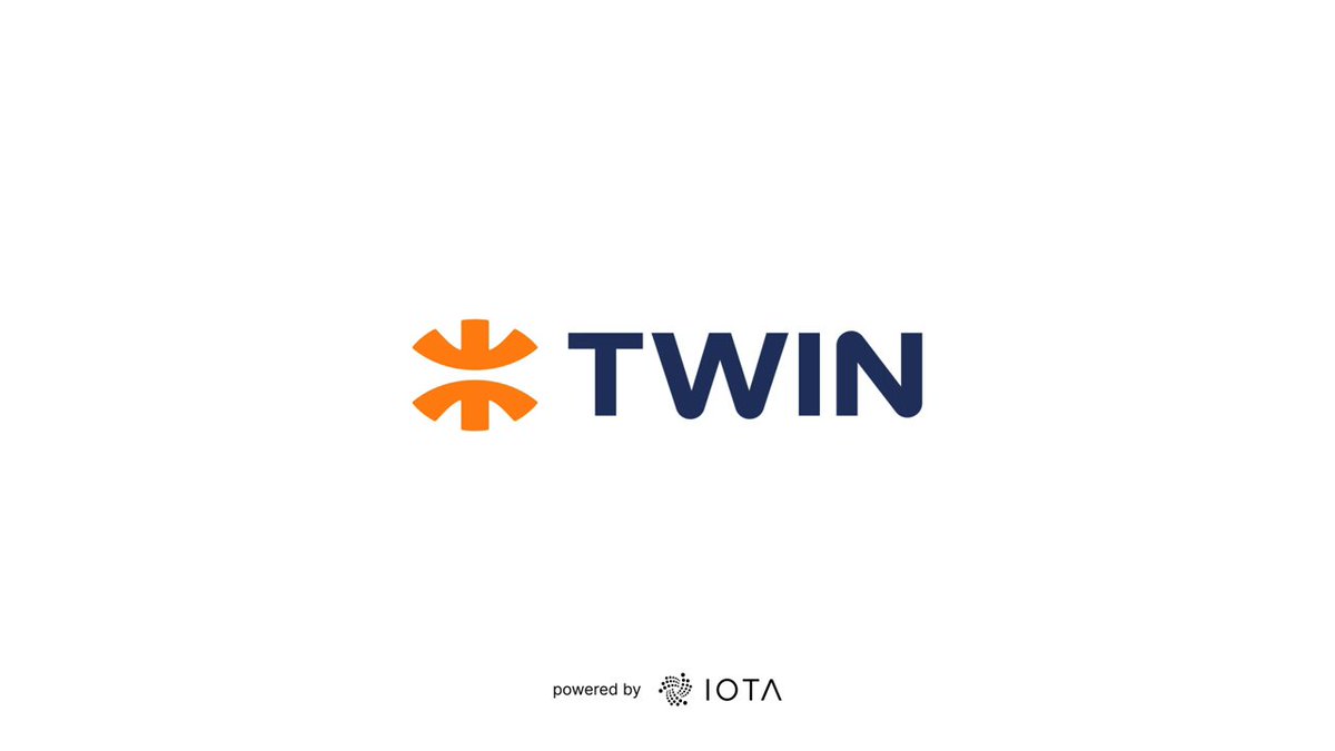 A logo for TWIN, powered by IOTA, displayed on a white background.