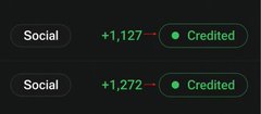 The image displays two "Social" task entries each showing +1,127 and +1,272 points credited, illustrating point rewards earned from completing social engagement tasks—likely tied to the TermiX Points Farming airdrop opportunity mentioned in the post.