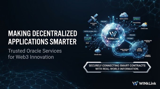 An advertisement for WinkLink reads 'Making Decentralized Applications Smarter: Trusted Oracle Services for Web3 Innovation' and 'Securely Connecting Smart Contracts With Real-World Information.'