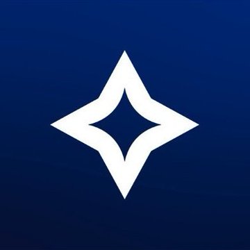 A dark blue background featuring a white four-pointed star logo with curved, concave sides.