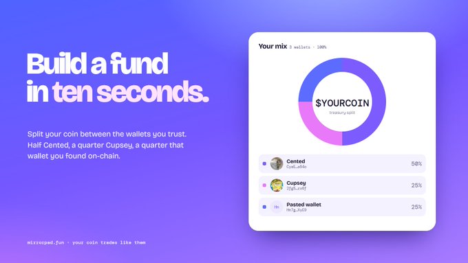 A promotional graphic for zircuitpad.fun titled 'Build a fund in ten seconds,' showing a cryptocurrency wallet distribution interface called 'YOURCOIN trading spot.'