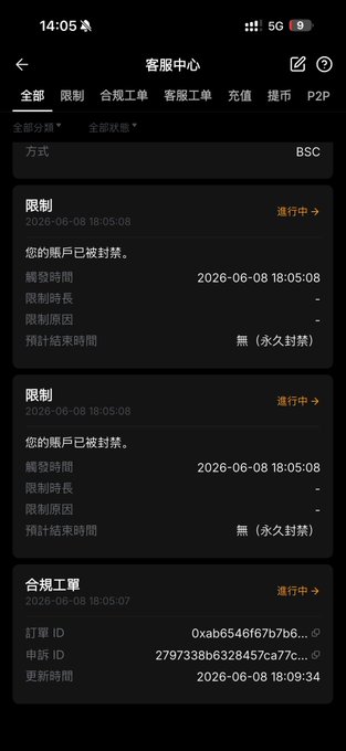 The image shows a phone screen displaying a list of transactions with dates ranging from January 20th to December 31st, 2020. The text on the screen indicates that there has been a transfer of 630k USDT from an account atHTX to Bybit. However, the transfer is frozen due to compliance issues and has no resolution for this day. The post also mentions that Bybit uses bots for customer service and is using compliance as an excuse to swallow up user funds.