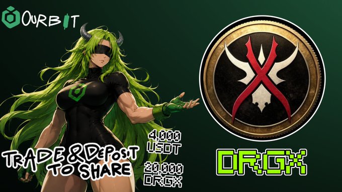 The image presents an animated character of a woman with long hair wearing a green costume and horns standing next to a gold shield bearing a red "X" shape. The setting appears to be a marketplace or an auction where the character is showcasing her collection. The text on the screen includes the words "Trade & Deposit" followed by the characters' names, which could be interpreted as instructions for users about how to interact with the listing. Additionally, there are mentions of trade items and prizes available in the system, possibly referring to a gaming or trading aspect related to the posted image.