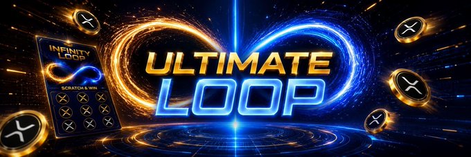 A vibrant promotional banner reading 'ULTIMATE LOOP' with glowing infinity symbols in orange and blue, alongside an 'INFINITY LOOP SCRATCH & WIN' card and floating coins marked with an 'X' symbol.