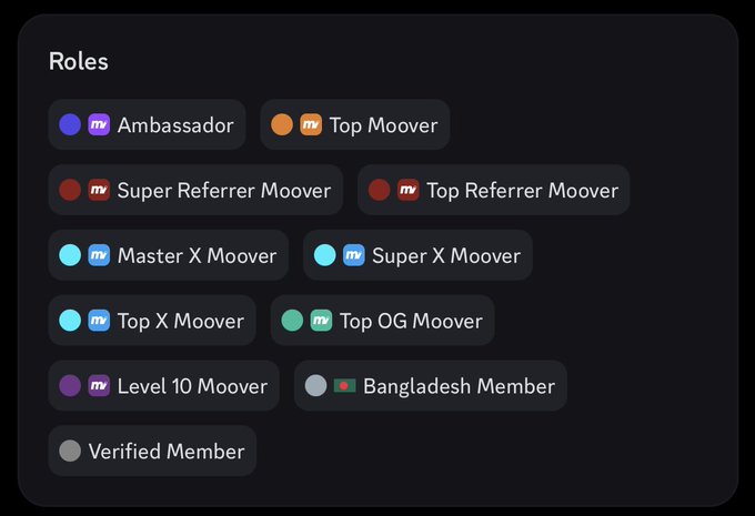 The image shows a list of various roles for a game, including Super Referee Moover, Top Referee Moover, Master X Moover, Super X Moover, Top Referee Moover, and Master OX Moover. The text in the image reads "roles", which indicates that it is a list of different roles within the game.