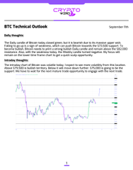 A document titled 'XRP Technical Outlook' from September 13th, showing a line chart of XRP's intraday price movement with daily and intraday insights.