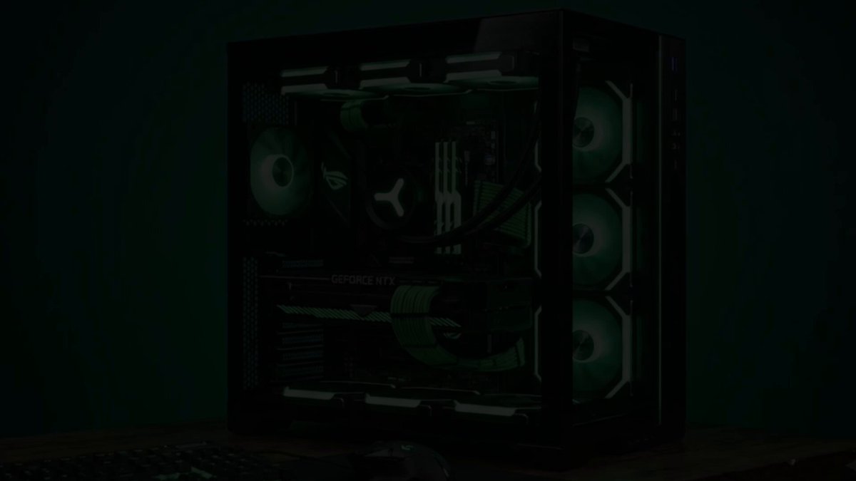 The image shows a computer case with a green screen, likely due to the use of a green LED light or a green-tinted display. The computer case appears to be a gaming rig, as indicated by its design and features. It is placed on a wooden table in front of a keyboard, suggesting that it might have been recently assembled or set up for use. The image also contains text that reads "YOM Mainnet is Live. The world' s first decentralized cloud gaming network is now live on @avax 40+ publishers. Sub-12ms latency. No data centers. No downloads. YOM is live. The instant play network is real. Contract Address: 0xb6314518b61b4864162c7aE7fdc36261e0A14C4b".